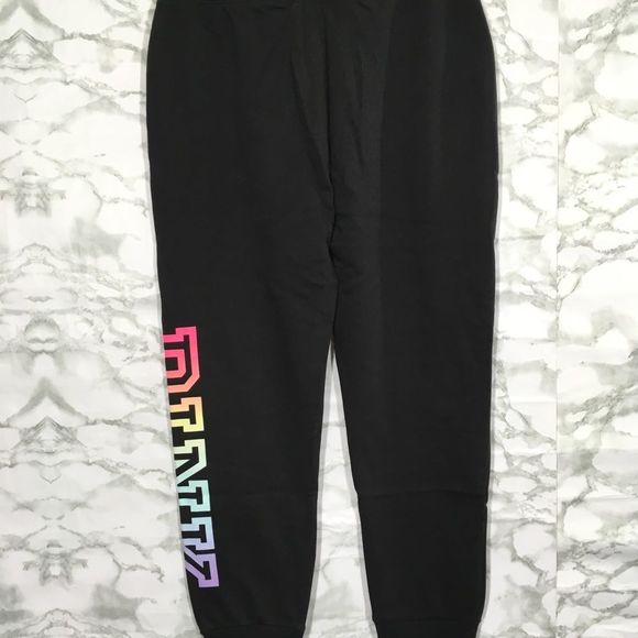 NWT VS PINK EVERYDAY LOUNGE SKINNY JOGGER SWEATPANTS BLACK/RAINBOW LOGO PRINT - Picture 8 of 14